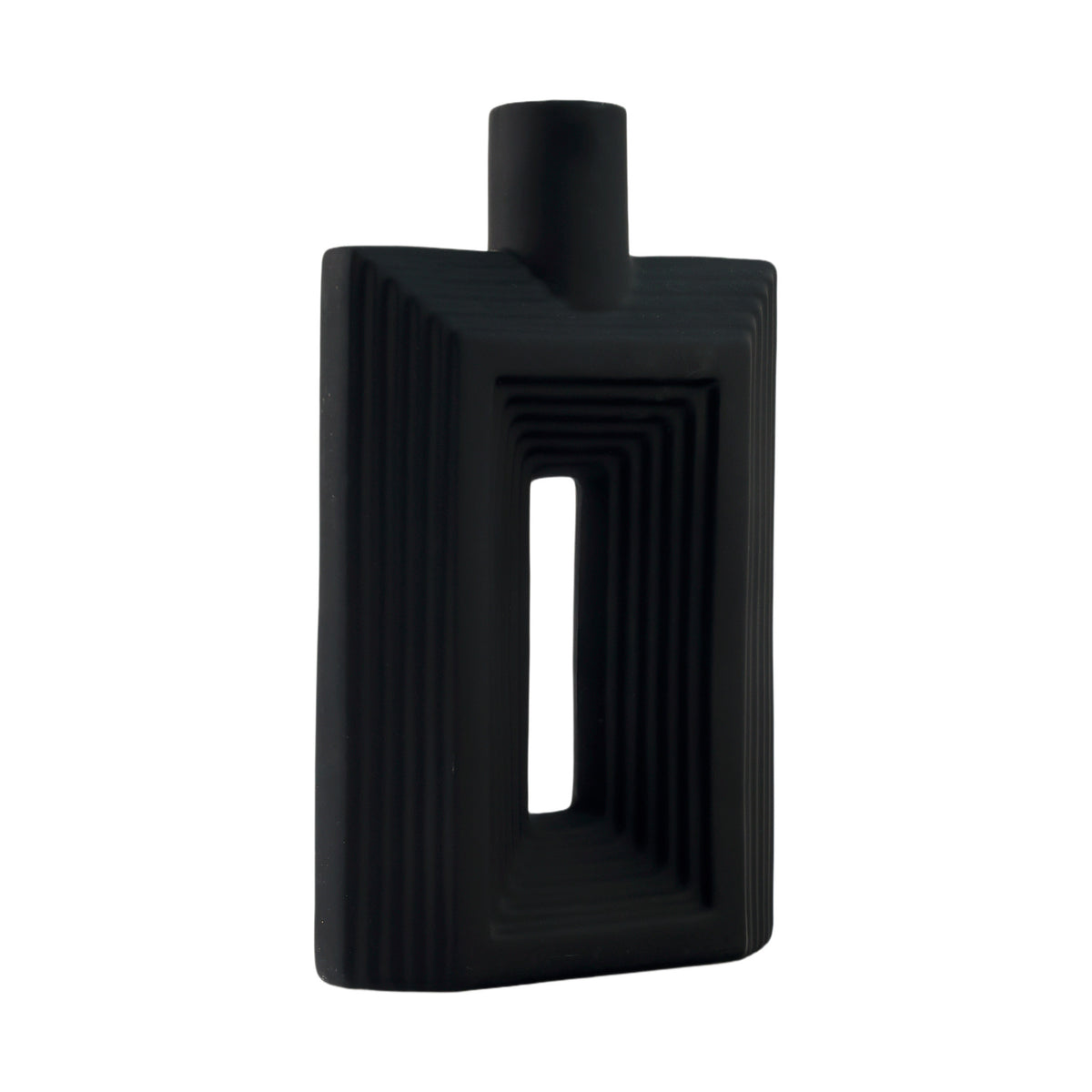 Sand Ceramic Grooved Vase - Black