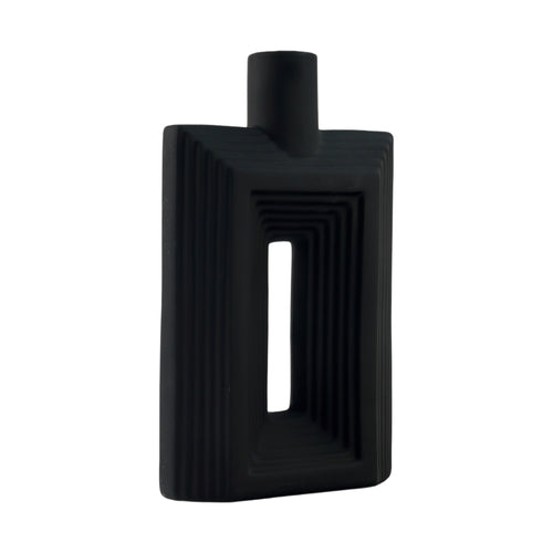 Sand Ceramic Grooved Vase - Black