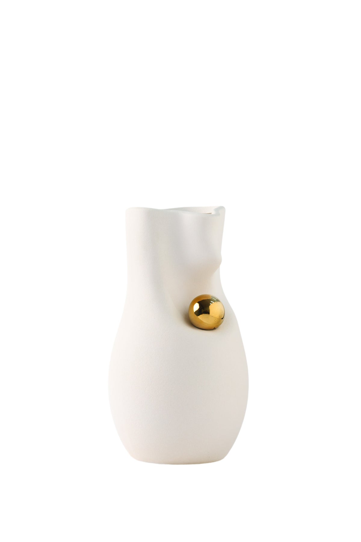 White Ceramic Vase with Gold-Tone Ball