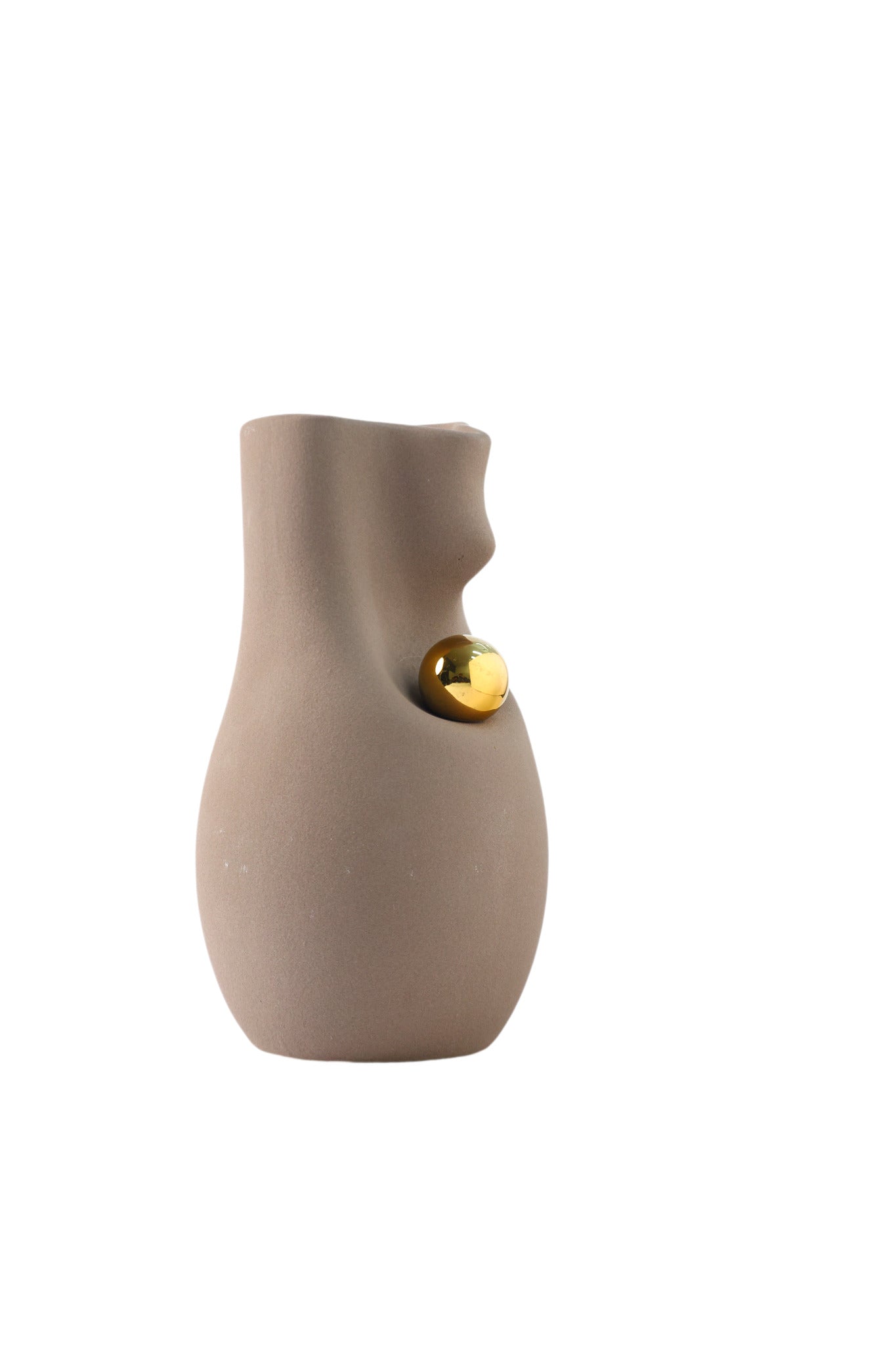 White Ceramic Vase with Gold-Tone Ball