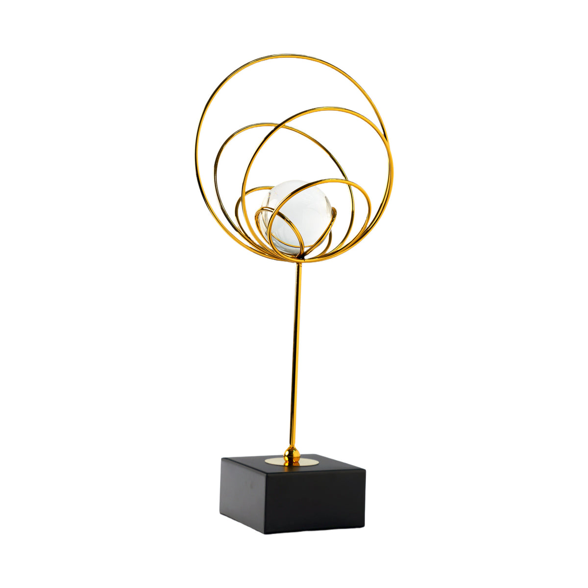 Glass Sphere Ornament in Concentric Gold Rings, Cube Base