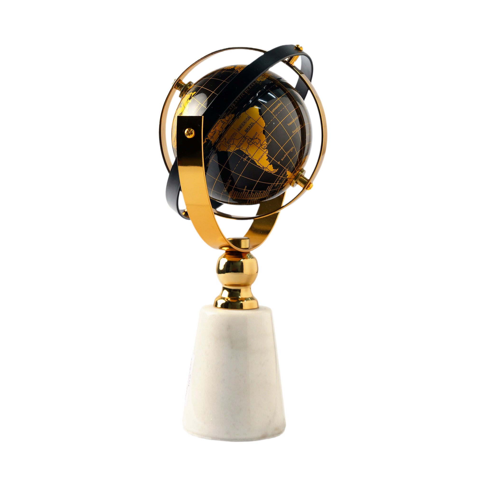 Decorative World Globe, Black & Gold, Meridian Arc Stand
