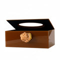 Acrylic Tissue Box Holder with Gold-Edged Crystal Geode, Brown