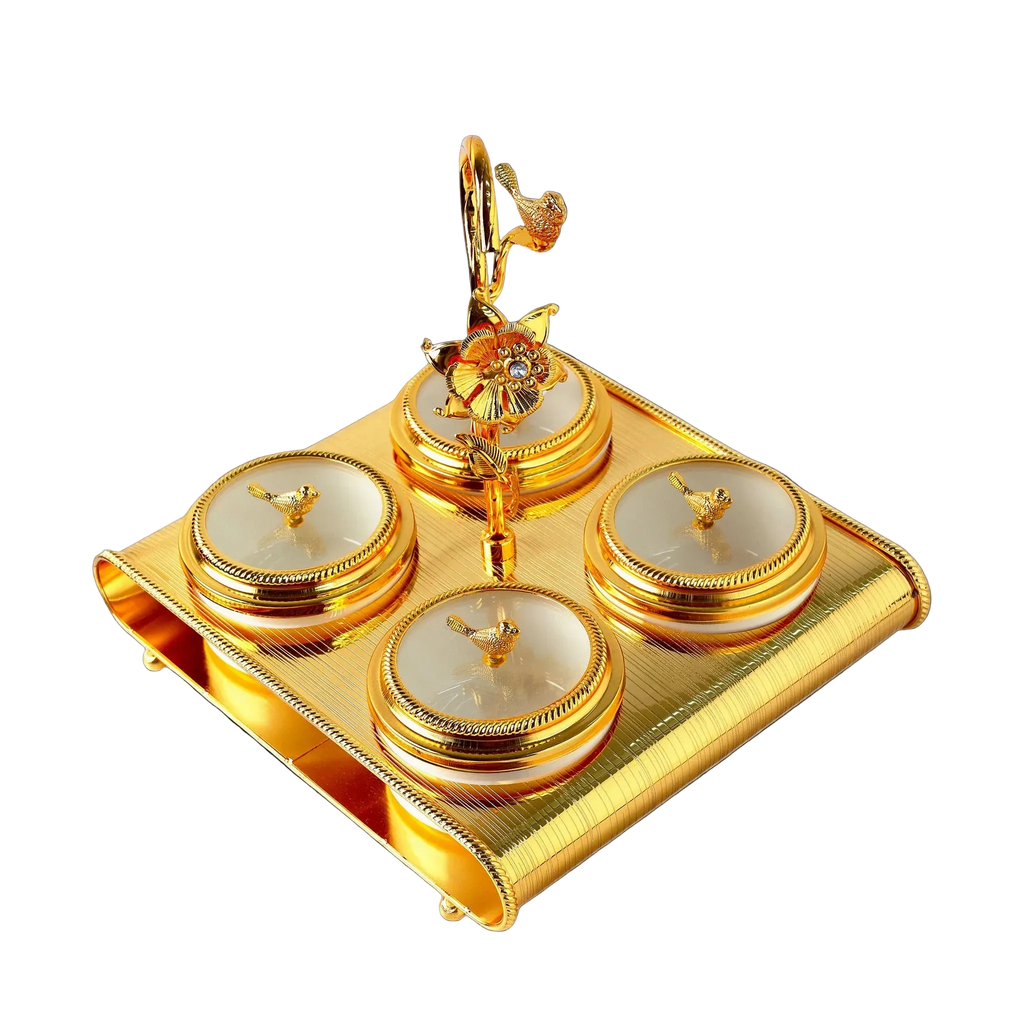 Gold-Tone 4-Jar Serving Caddy Set with Center Handle