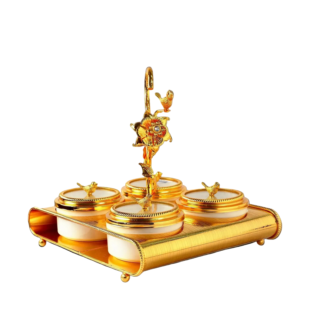 Gold-Tone 4-Jar Serving Caddy Set with Center Handle