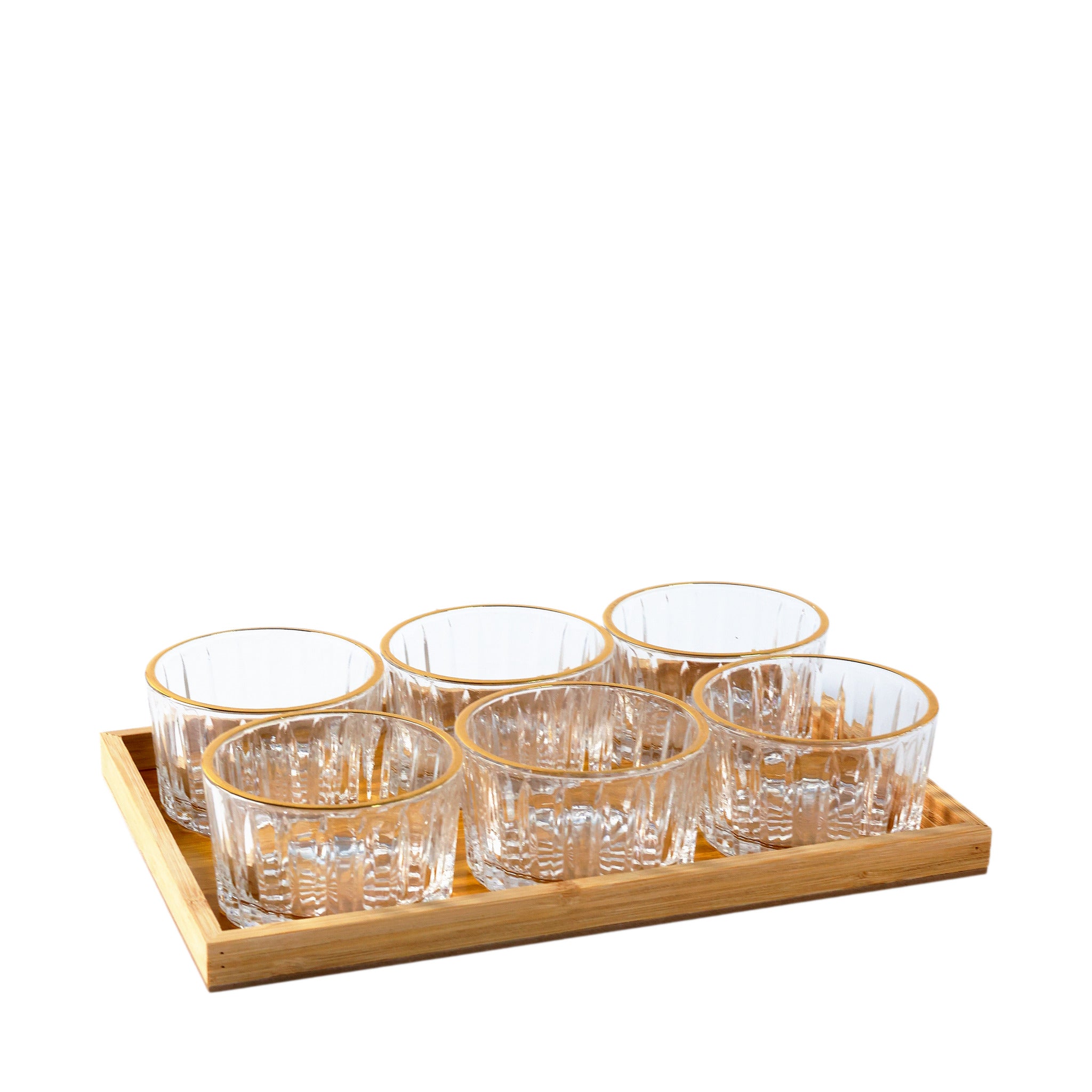 6-Piece Cup Set with Tray - Gold Rim